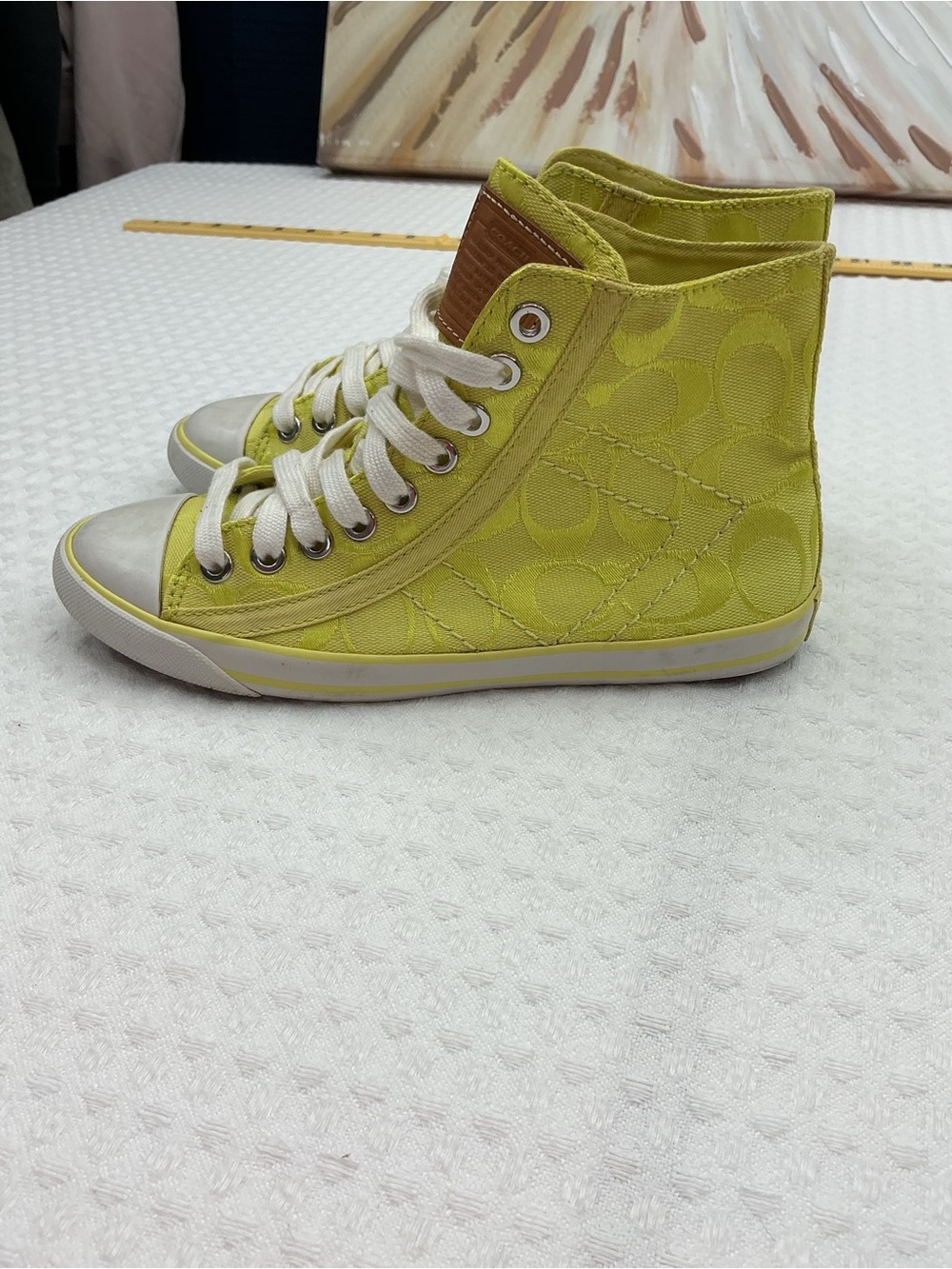Coach Lime Yellow High-Top Signature Canvas Sneakers